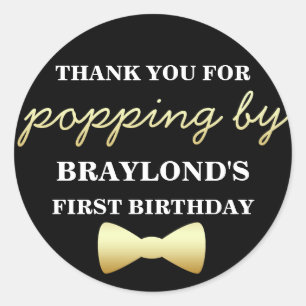 Black and Gold Popcorn Sticker with Bow Tie