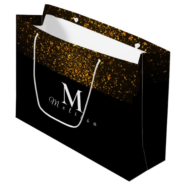 Black and Gold Pre-Personalized Monogram Gift Bag (Front Angled)