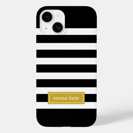 Black And Gold Preppy Stripes Monogram Case-mate Iphone 14 Case