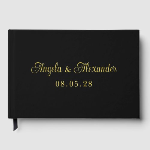 Black and Gold Pretty Curly Script Wedding Foil Guest Book