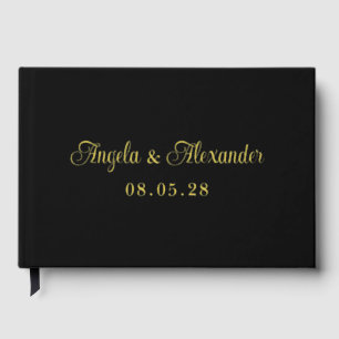 Black and Gold Pretty Curly Script Wedding Foil Guest Book