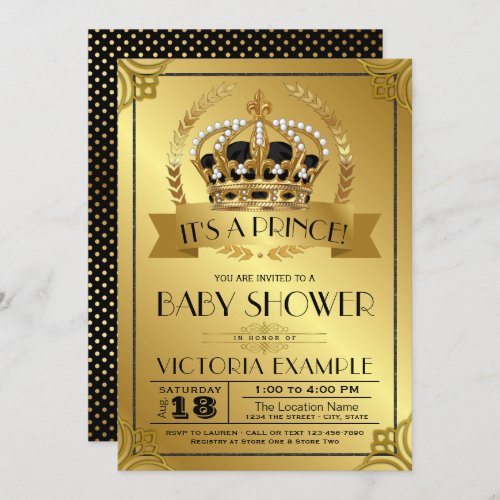 Black and Gold Prince Baby Shower Invitations
