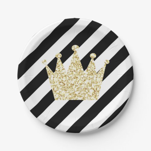 Black and Gold Prince Crown Party Plates