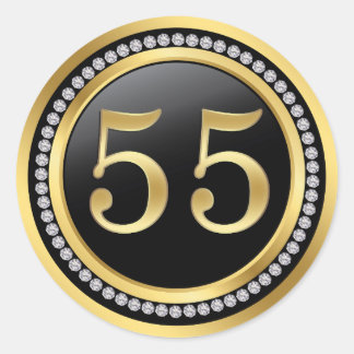 Black and gold, printed diamonds 55th Birthday Classic Round Sticker