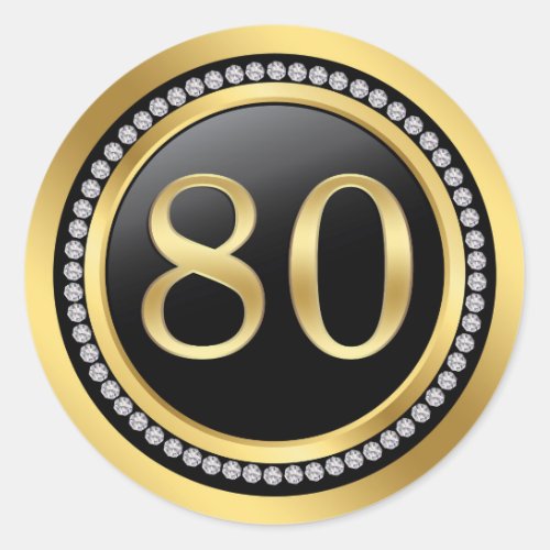 Black and gold printed diamonds 80th Birthday Classic Round Sticker