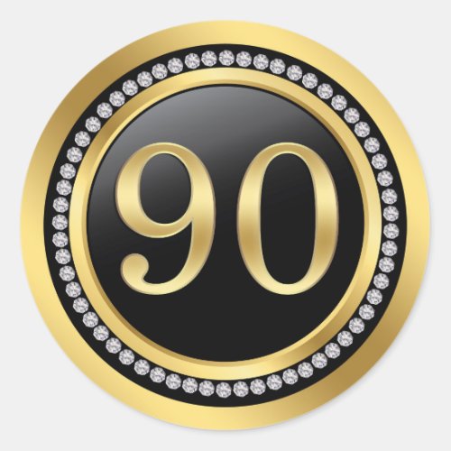 Black and gold printed diamonds 90th Birthday Classic Round Sticker