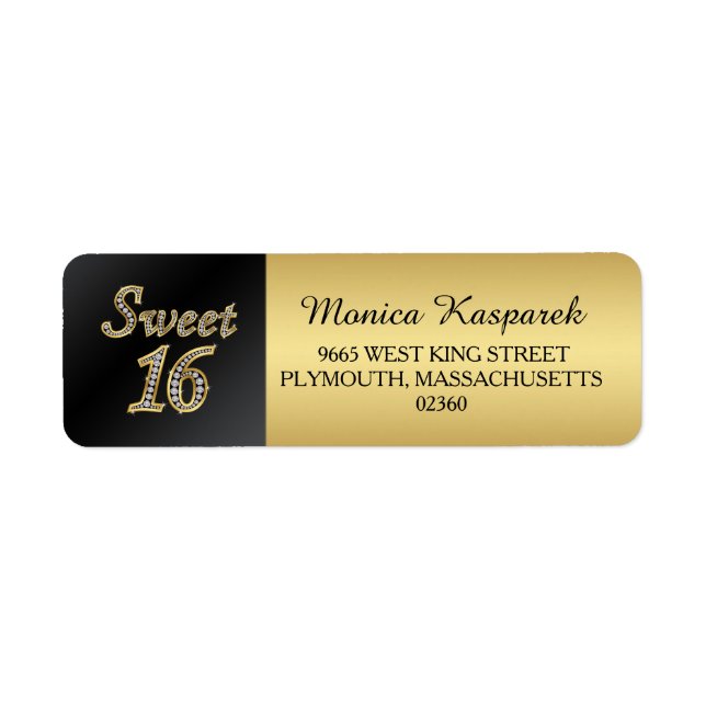 Black and gold, printed diamonds Sweet 16 Label (Front)