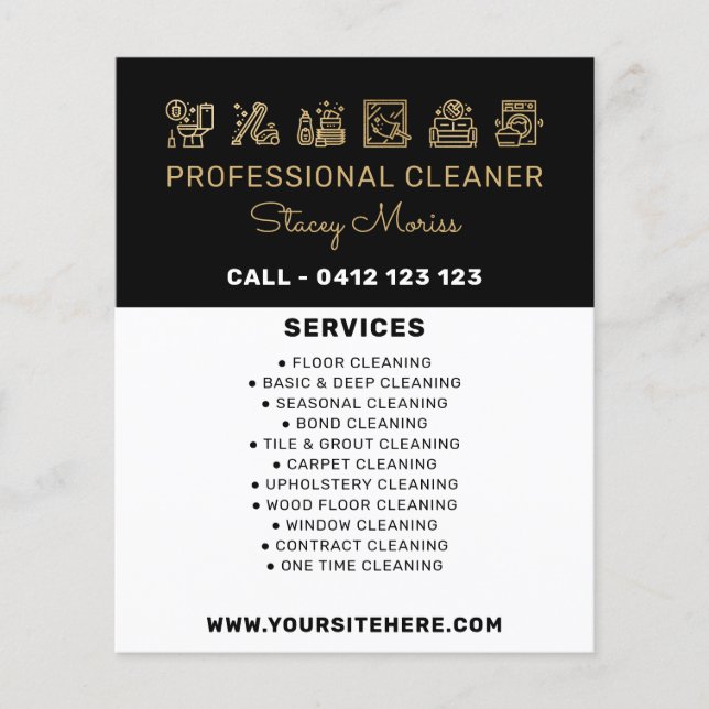 Black And Gold Professional Cleaner Services Flyer (Front)