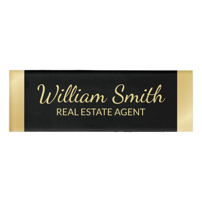 Black and Gold Professional Personalized Name Tag (Front)
