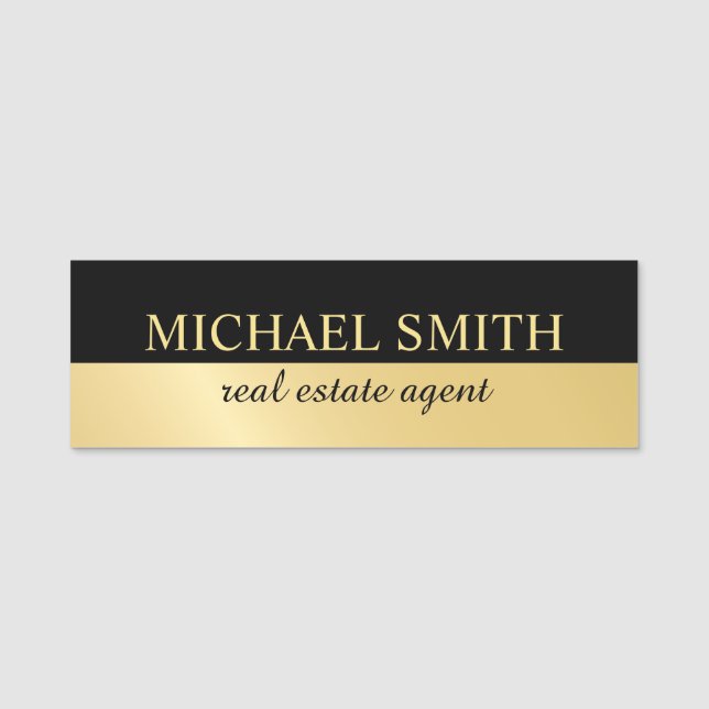 Black and Gold Professional Personalized  Name Tag (Front)