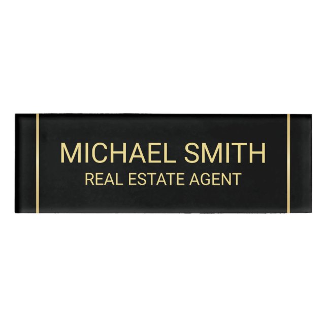 Black and Gold Professional Personalized Name Tag (Front)