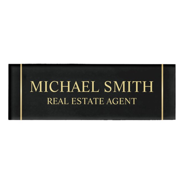 Black and Gold Professional Personalized  Name Tag (Front)