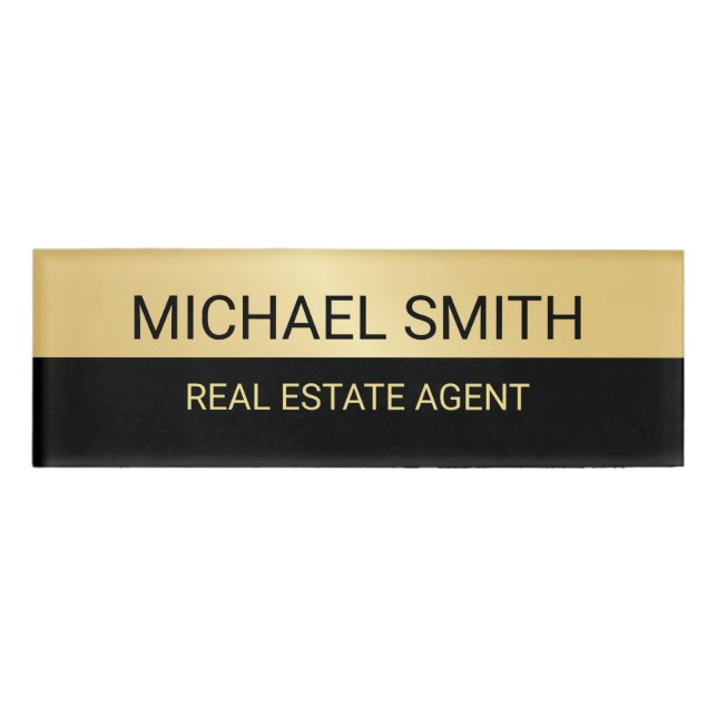 Black and Gold Professional Personalized Name Tag (Front)
