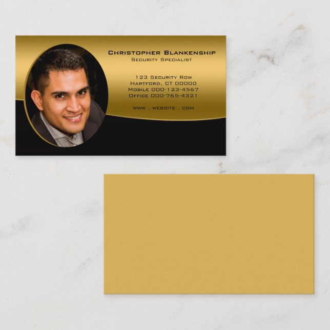 Black and Gold Professional Replaceable Photo  Business Card (Front/Back)