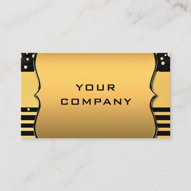 Black and Gold Promotional Business Cards Example (Front)