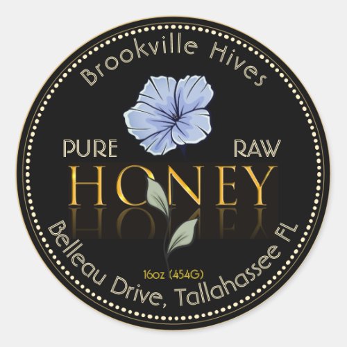 Black and Gold Pure Raw Honey Label Flower Purple