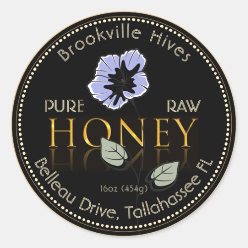 Black and Gold Pure Raw Honey Label Flower Purple
