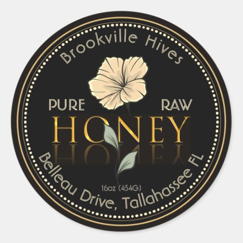 Black and Gold Pure Raw Honey Label Flower Yellow