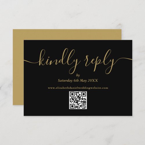 Black And Gold QR Code Elegant Script Kindly Reply RSVP Card