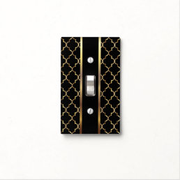 Black and Gold Quatrefoil Pattern Light Switch Cover