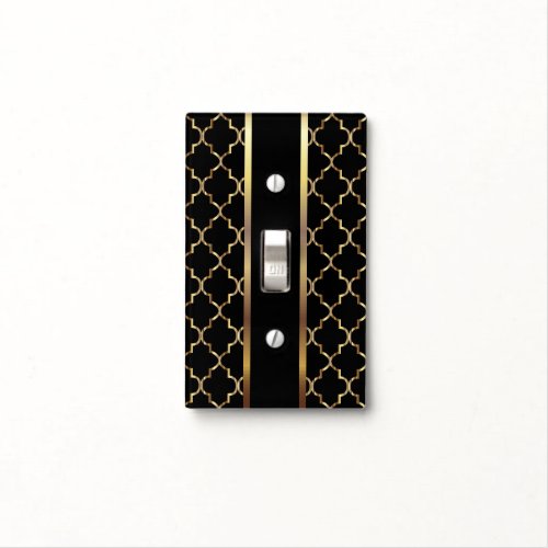 Black and Gold Quatrefoil Pattern Light Switch Cover