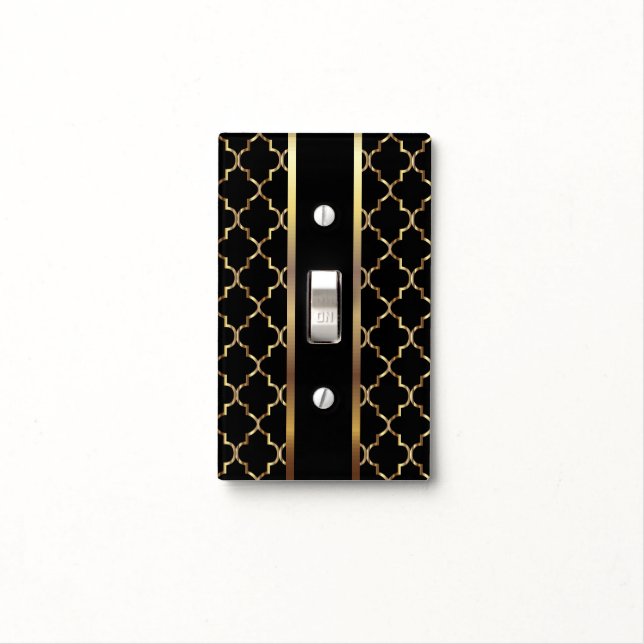 Black and Gold Quatrefoil Pattern Light Switch Cover (In Situ)