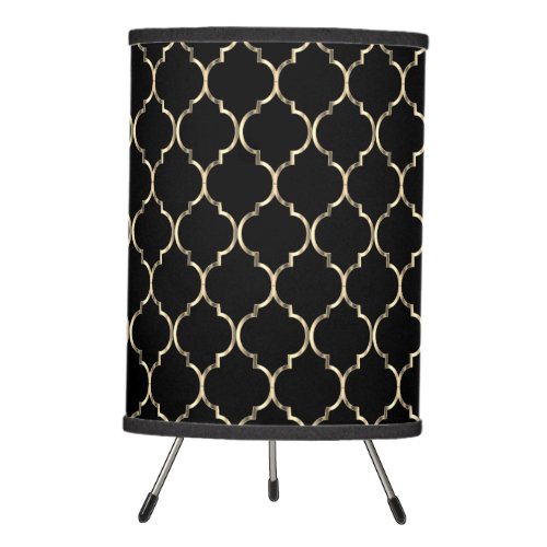 Black and Gold Quatrefoil Pattern Tripod Lamp