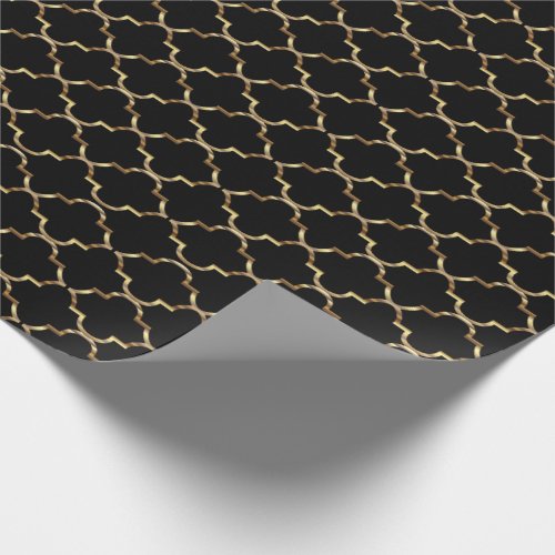 Black and Gold Quatrefoil Seamless Pattern Wrapping Paper