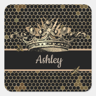 Black and Gold Queen Bee  Square Sticker