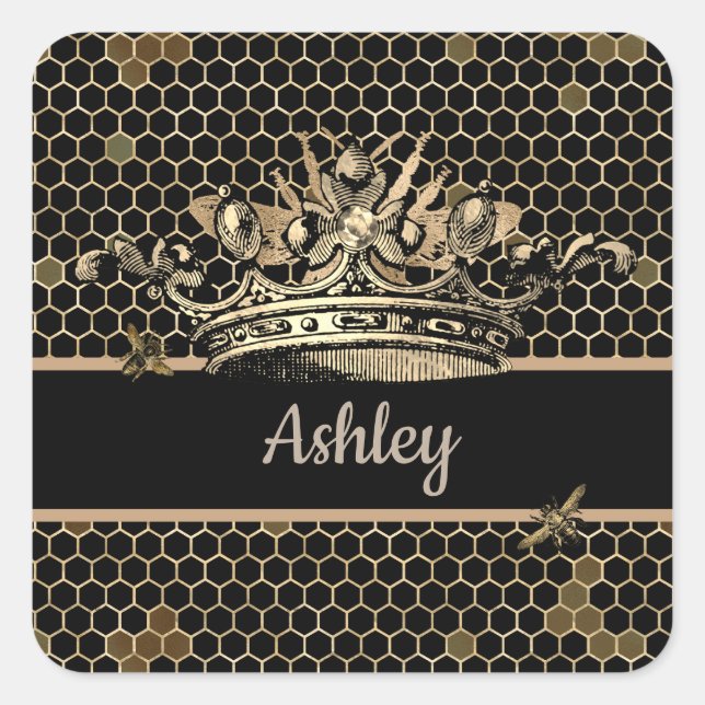 Black and Gold Queen Bee  Square Sticker (Front)