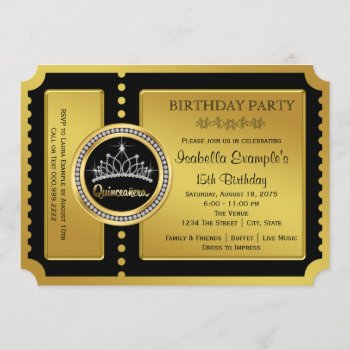 Black And Gold Quinceanera Birthday Party Invitation by Champagne_N_Caviar at Zazzle