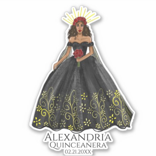 Black and Gold Quinceanera Dress Sticker