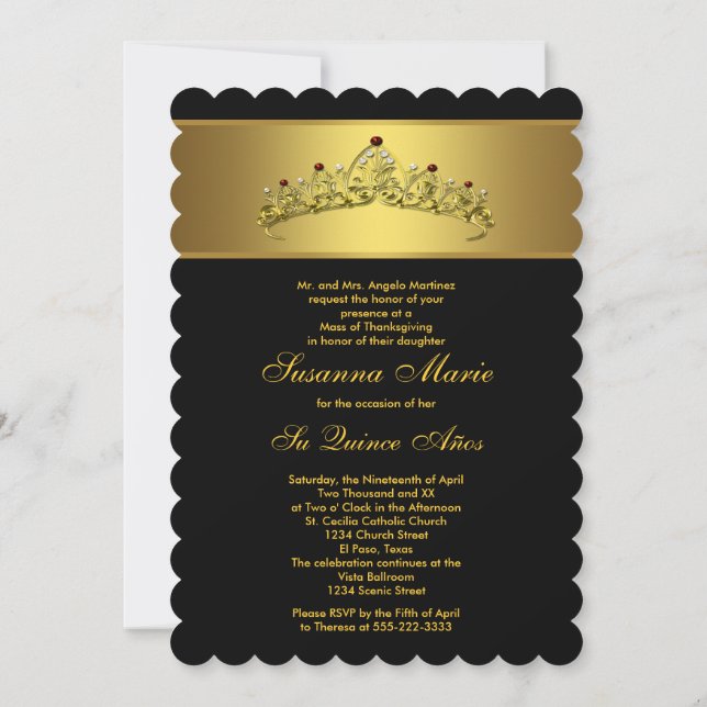 Black and Gold Quinceanera Invitation (Back)