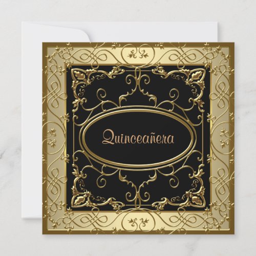 Black Gold Quinceanera Personalized Invites
