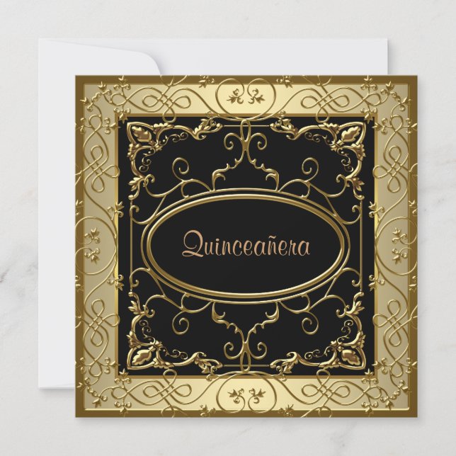 Black and Gold Quinceanera Invitation (Front)