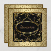 Black and Gold Quinceanera Invitation (Front/Back)