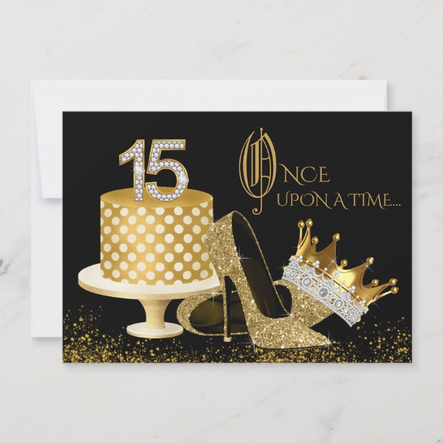 Black and Gold Quinceanera Invitations (Front)