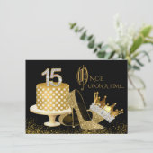 Black and Gold Quinceanera Invitations (Standing Front)
