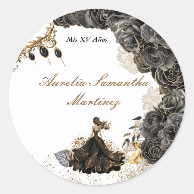 Black and Gold Quinceañera Sticker (Front)