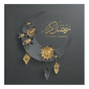 Black and Gold Ramadan Crescent Moon and Lanterns Acrylic Print