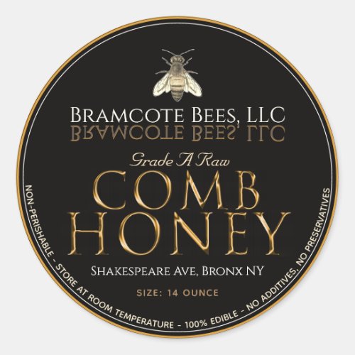 Black and Gold Raw Comb Honey Label Vintage Bee