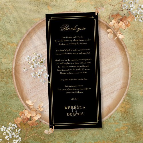 Black And Gold Reception Thank You Place Card