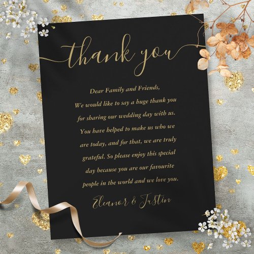 Black And Gold Reception Thank You Place Card