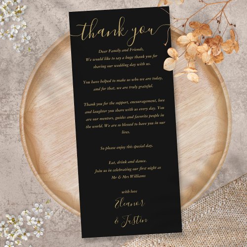 Black And Gold Reception Thank You Place Card