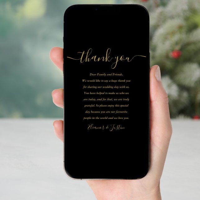 Black And Gold Reception Thank You Place Card (Front Digital)