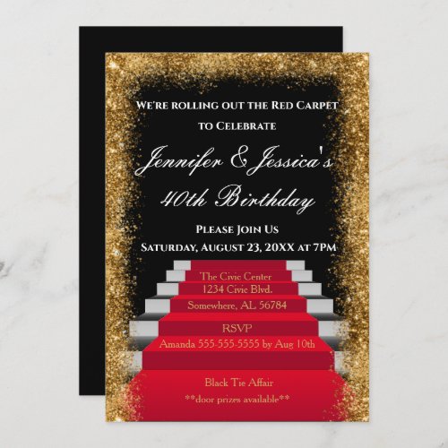 Black and Gold Red Carpet Birthday Invitation