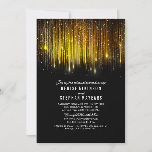 Black and Gold Rehearsal Dinner String Lights Invitation