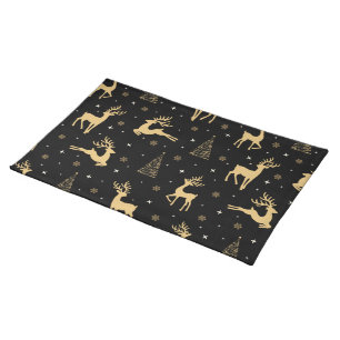 Black and Gold Reindeer Cloth Placemat