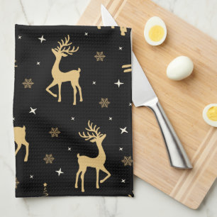 Black and Gold Reindeer Kitchen Towel