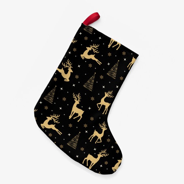 Black and Gold Reindeer Small Christmas Stocking (Front (Hanging))